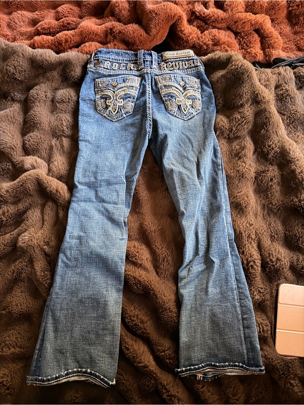 Rock Revival Blue Embellished Back Pocket Flare Jeans